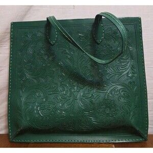 Roberta Freymann Green Leather Tooled Oversized Large Bag Purse